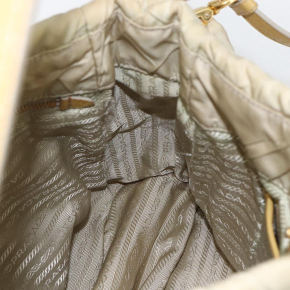 PRADA Hand Bag Nylon 2way Beige Gold Auth ka990