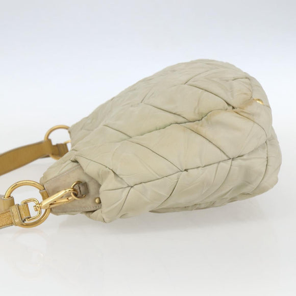 PRADA Hand Bag Nylon 2way Beige Gold Auth ka990