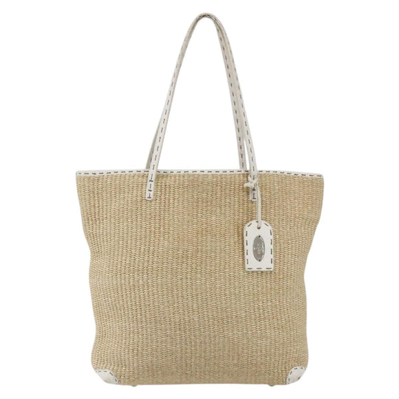 FENDI Tote Bag Raffia Beige Auth ka991