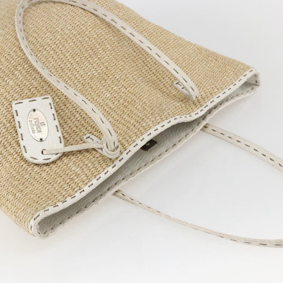 FENDI Tote Bag Raffia Beige Auth ka991