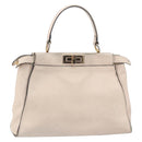 FENDI Hand Bag Leather Beige Gold Auth ka992-1