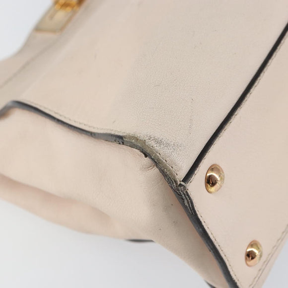 FENDI Hand Bag Leather Beige Gold Auth ka992
