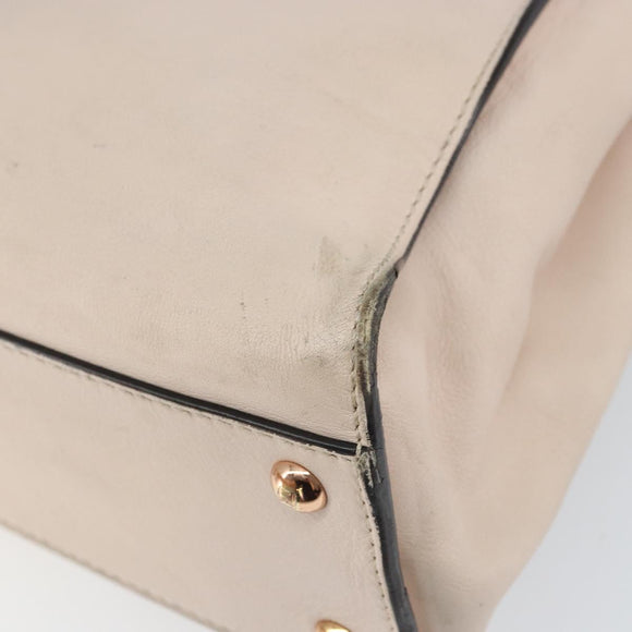 FENDI Hand Bag Leather Beige Gold Auth ka992