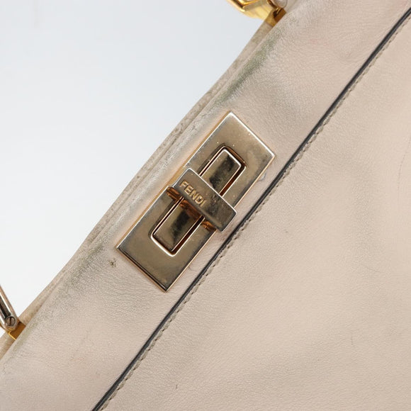 FENDI Hand Bag Leather Beige Gold Auth ka992