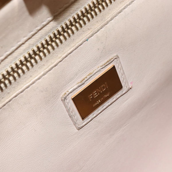 FENDI Hand Bag Leather Beige Gold Auth ka992