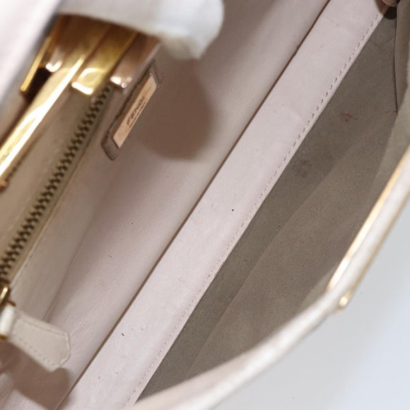 FENDI Hand Bag Leather Beige Gold Auth ka992
