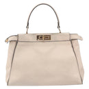 FENDI Hand Bag Leather Beige Gold Auth ka992-13