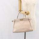 FENDI Hand Bag Leather Beige Gold Auth ka992-25
