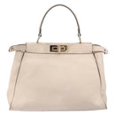 FENDI Hand Bag Leather Beige Gold Auth ka992-2