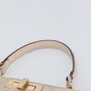 FENDI Hand Bag Leather Beige Gold Auth ka992-14