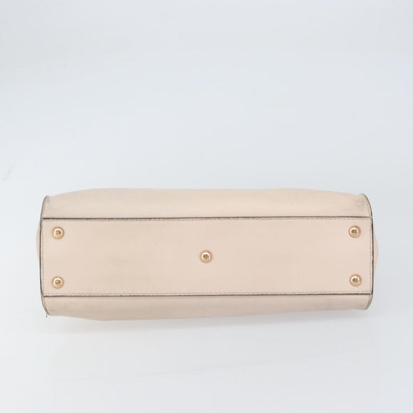FENDI Hand Bag Leather Beige Gold Auth ka992