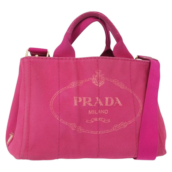 PRADA Canapa PM Hand Bag Canvas 2way Pink Gold Auth ka996