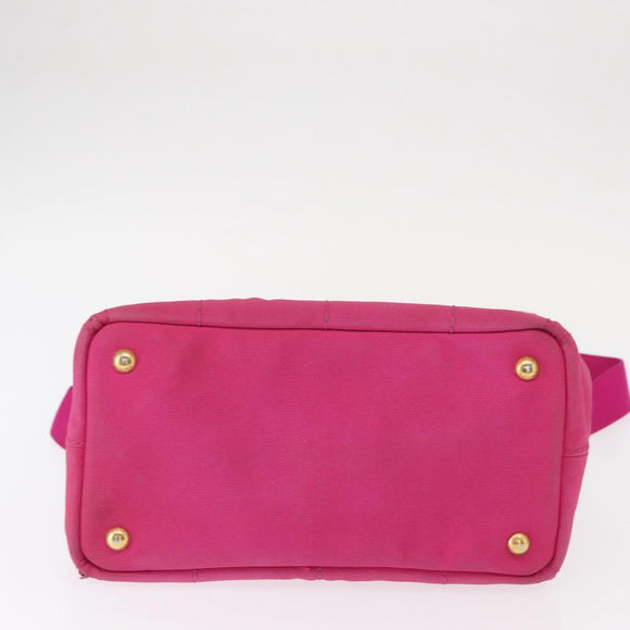 PRADA Canapa PM Hand Bag Canvas 2way Pink Gold Auth ka996