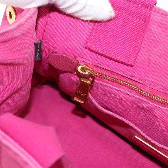 PRADA Canapa PM Hand Bag Canvas 2way Pink Gold Auth ka996