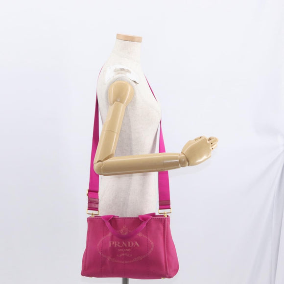 PRADA Canapa PM Hand Bag Canvas 2way Pink Gold Auth ka996
