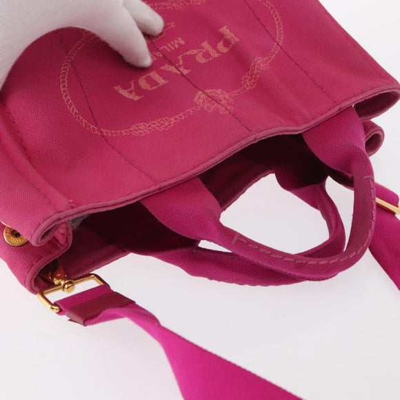 PRADA Canapa PM Hand Bag Canvas 2way Pink Gold Auth ka996
