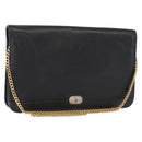 Christian Dior Chain Shoulder Bag Leather Black Gold Auth ka999-1
