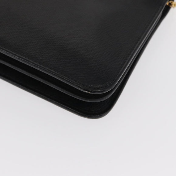 Christian Dior Chain Shoulder Bag Leather Black Gold Auth ka999