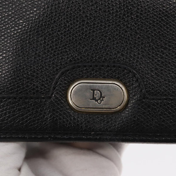 Christian Dior Chain Shoulder Bag Leather Black Gold Auth ka999