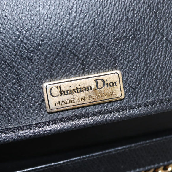 Christian Dior Chain Shoulder Bag Leather Black Gold Auth ka999