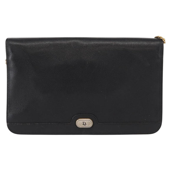 Christian Dior Chain Shoulder Bag Leather Black Gold Auth ka999