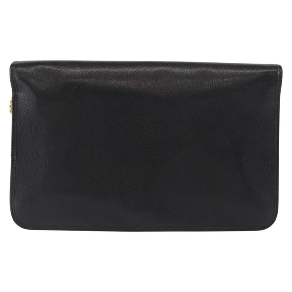 Christian Dior Chain Shoulder Bag Leather Black Gold Auth ka999