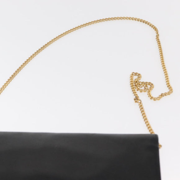 Christian Dior Chain Shoulder Bag Leather Black Gold Auth ka999