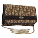 Christian Dior Trotter Canvas Chain Shoulder Bag Brown Gold Auth KD045-1