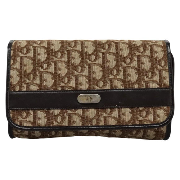 Christian Dior Trotter Canvas Chain Shoulder Bag Brown Gold Auth KD045
