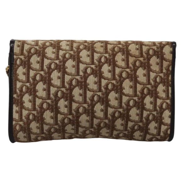 Christian Dior Trotter Canvas Chain Shoulder Bag Brown Gold Auth KD045