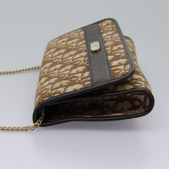 Christian Dior Trotter Canvas Chain Shoulder Bag Brown Gold Auth KD045