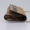 Christian Dior Trotter Canvas Chain Shoulder Bag Brown Gold Auth KD045-4