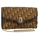 Christian Dior Trotter Canvas Chain Shoulder Bag Brown Gold Auth KD047-1