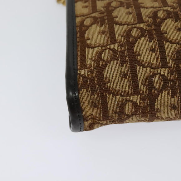 Christian Dior Trotter Canvas Chain Shoulder Bag Brown Gold Auth KD047