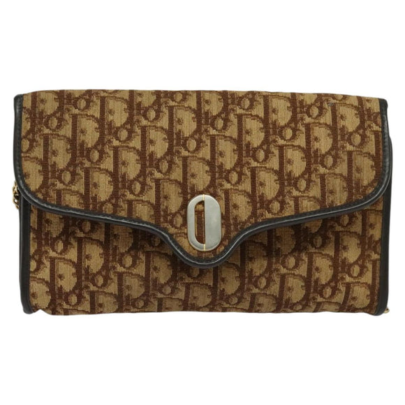 Christian Dior Trotter Canvas Chain Shoulder Bag Brown Gold Auth KD047