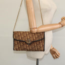 Christian Dior Trotter Canvas Chain Shoulder Bag Brown Gold Auth KD047-20