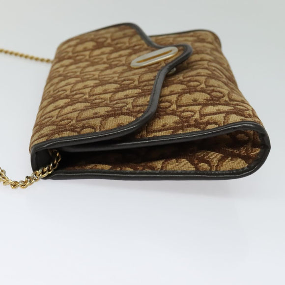 Christian Dior Trotter Canvas Chain Shoulder Bag Brown Gold Auth KD047