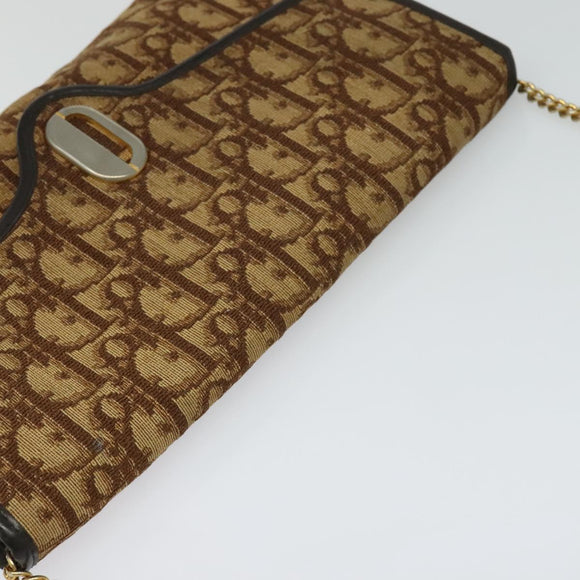 Christian Dior Trotter Canvas Chain Shoulder Bag Brown Gold Auth KD047