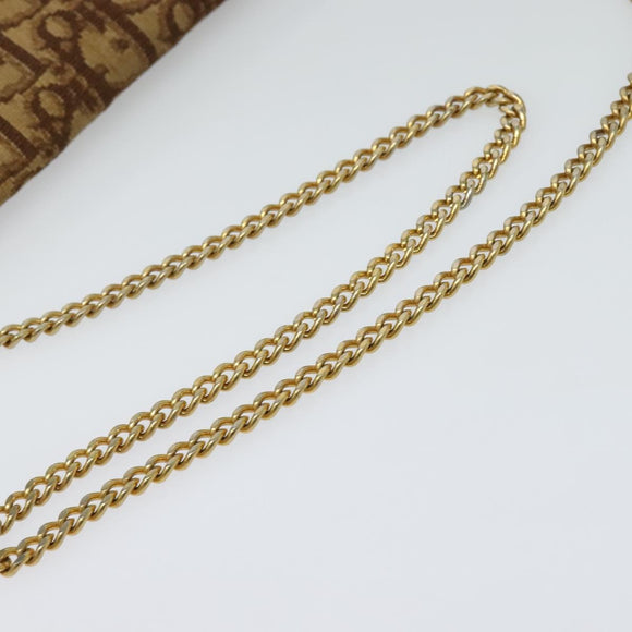 Christian Dior Trotter Canvas Chain Shoulder Bag Brown Gold Auth KD047