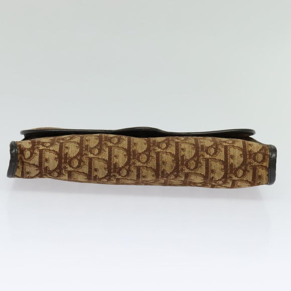 Christian Dior Trotter Canvas Chain Shoulder Bag Brown Gold Auth KD047