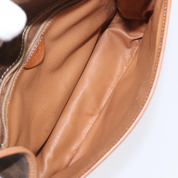 CELINE Macadam Canvas Shoulder Bag PVC Leather Brown Gold Auth KD054