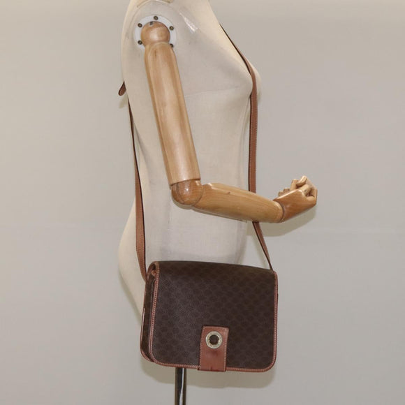 CELINE Macadam Canvas Shoulder Bag PVC Leather Brown Gold Auth KD054