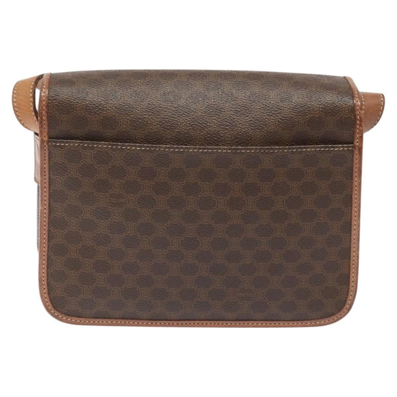CELINE Macadam Canvas Shoulder Bag PVC Leather Brown Gold Auth KD054