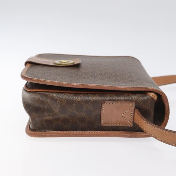 CELINE Macadam Canvas Shoulder Bag PVC Leather Brown Gold Auth KD054
