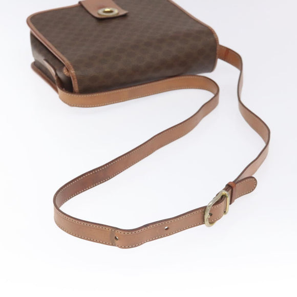 CELINE Macadam Canvas Shoulder Bag PVC Leather Brown Gold Auth KD054