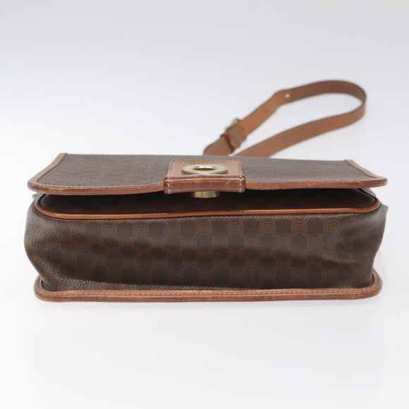 CELINE Macadam Canvas Shoulder Bag PVC Leather Brown Gold Auth KD054