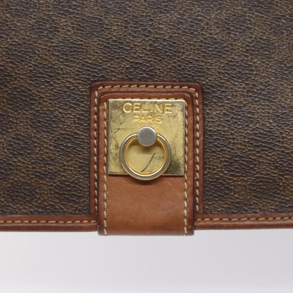 CELINE Macadam Canvas Shoulder Bag PVC Leather Brown Gold Auth KD057