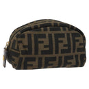 FENDI Zucca Canvas Pouch Brown Black Auth KD058-1
