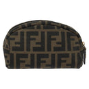 FENDI Zucca Canvas Pouch Brown Black Auth KD058-2
