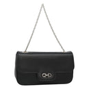 Salvatore Ferragamo Gancini Chain Shoulder Bag Leather Black Silver Auth KD060-1